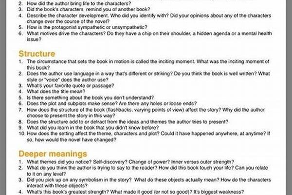 Book Club Facilitation Questions Printable
